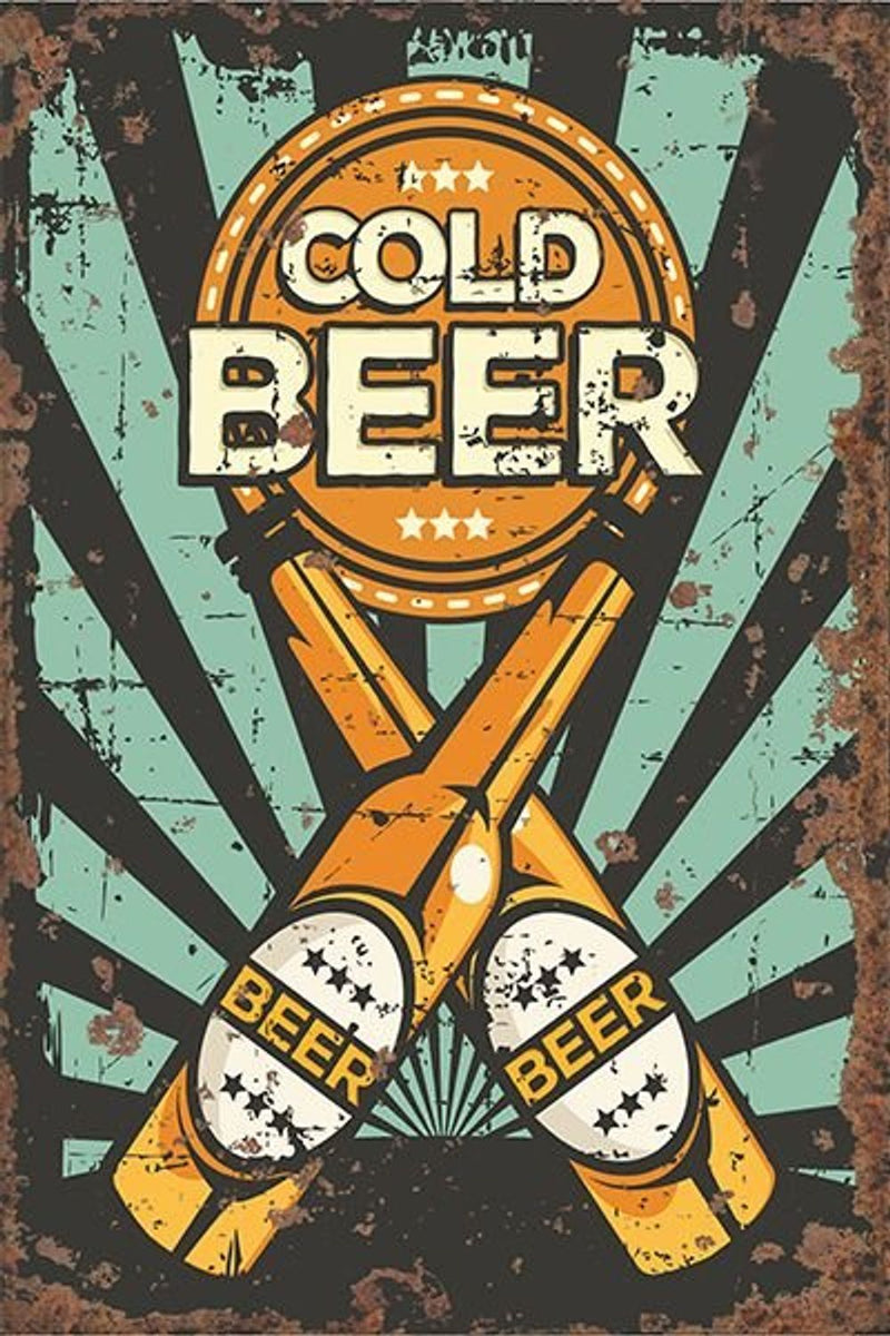 Authentic Vintage Metal Sign - Ice Cold Beer - High Quality Art - Perfect for Home Bar