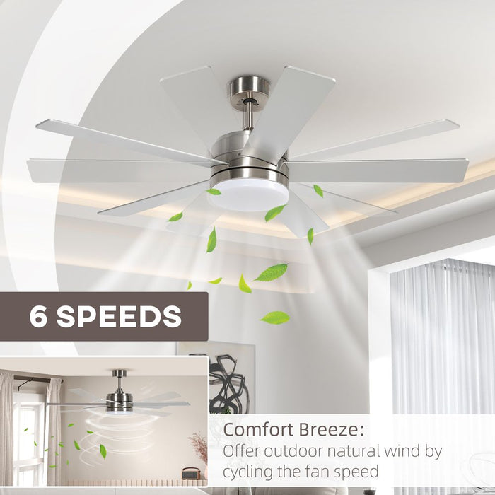 HOMCOM Reversible Ceiling Fan w/ Light & Remote - Silver & Natural, High Quality