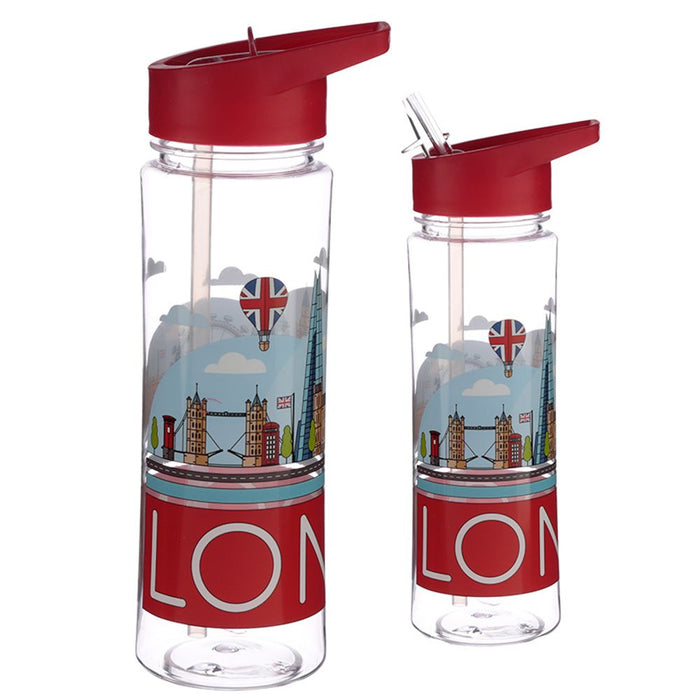 London Skyline Water Bottle - Reusable, Flip Straw, 550ml - BPA Free