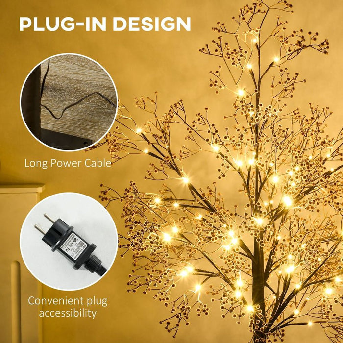 Premium 4ft LED Light Tree - Realistic Artificial with Warm White Lights & Baby Breath Flowers. Perfect for Any Space!