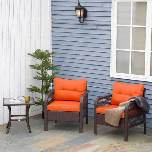 3 Pieces Patio Rattan Bistro Set with Tempered Glass Table Orange