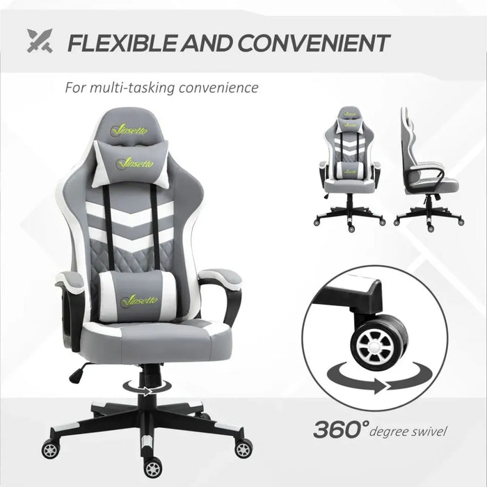 Revolutionary Racing Gaming Chair: Lumbar Support, Headrest, Grey White - Buy with Confidence!