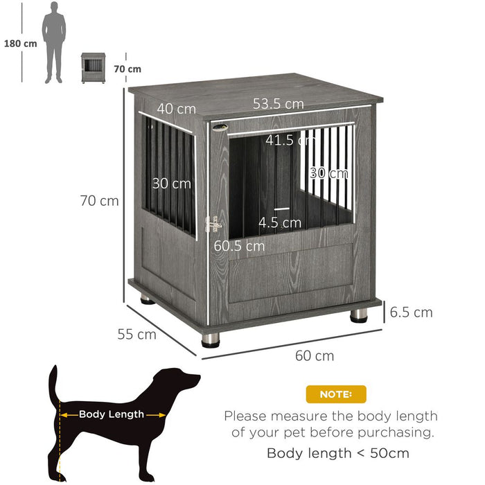 PawHut Dog Crate Furniture End Table, Pet Kennel for Small Dogs with Magnetic Door Indoor Animal Cage, Grey, 60 x 55 x 70 cm