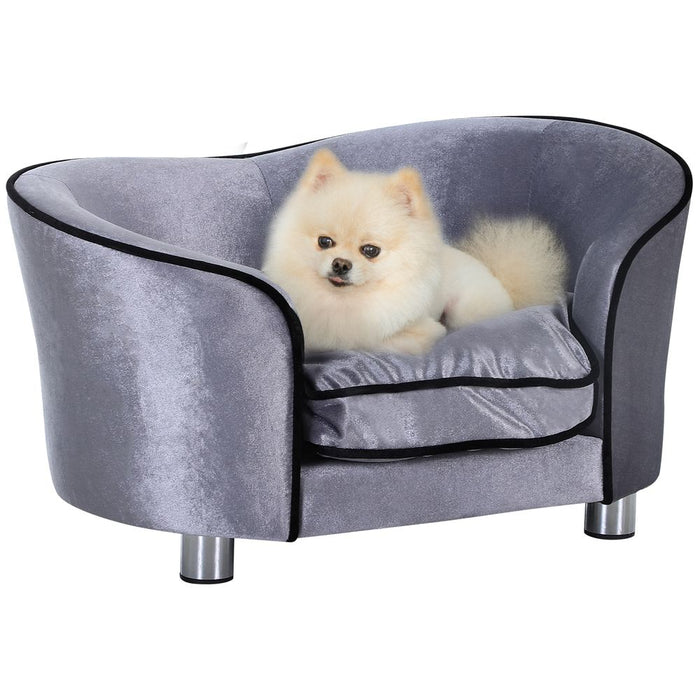 Pawhut Dog Sofa Bed Pet Chair Kitten Couch w/ Wooden Frame Storage Pocket