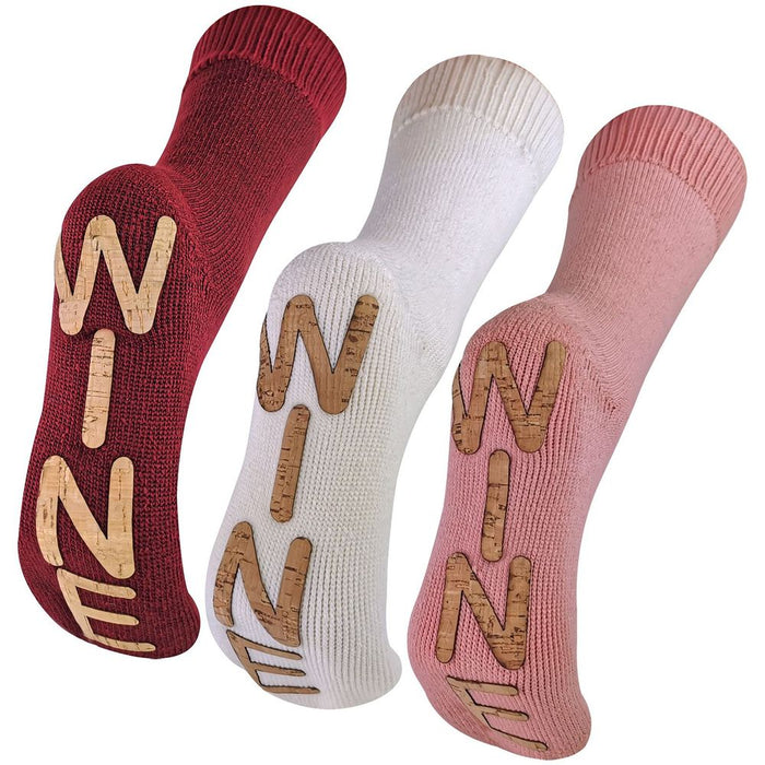 Ladies Wine Slipper Socks - Non Slip Novelty Thermal Socks - Perfect Gift for Women - 3 Colors - Sizes 4-7 UK