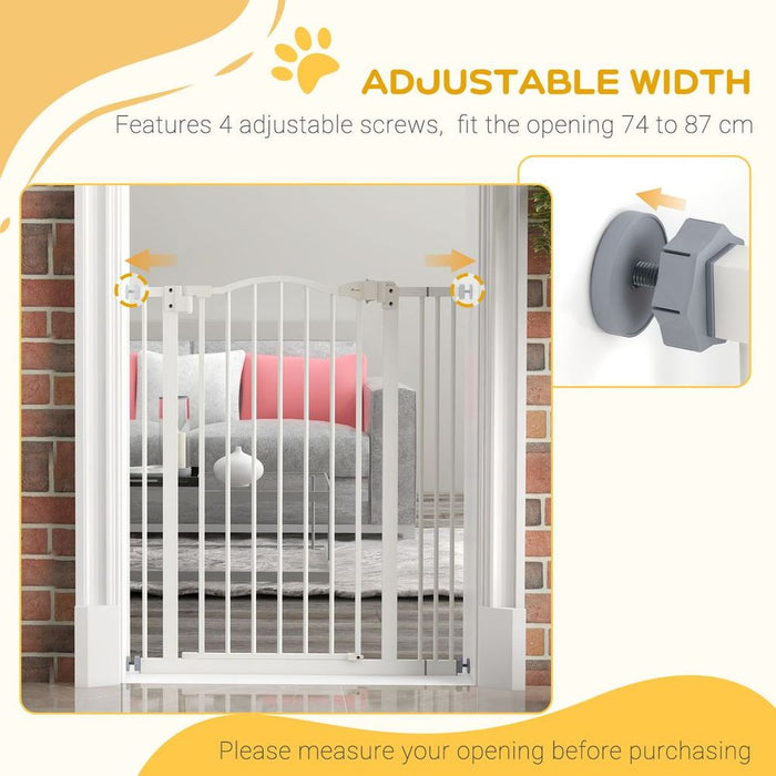 Adjustable Metal Pet Gate - Keep Pets Safe - Auto-Close Door - High Quality - White