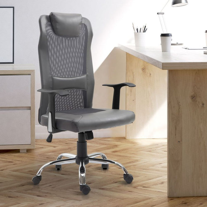 Premium High Back Mesh Office Chair with Headrest & Armrests - Grey