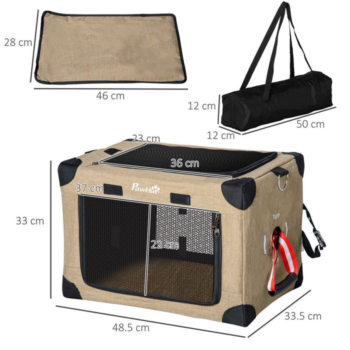 PawHut Collapsible Dog Crate Foldable Pet Carrier Portable Cat Carrier Pet Travel Bag w/ Mat for Cats Small Dog 50 x 34 x 33 cm