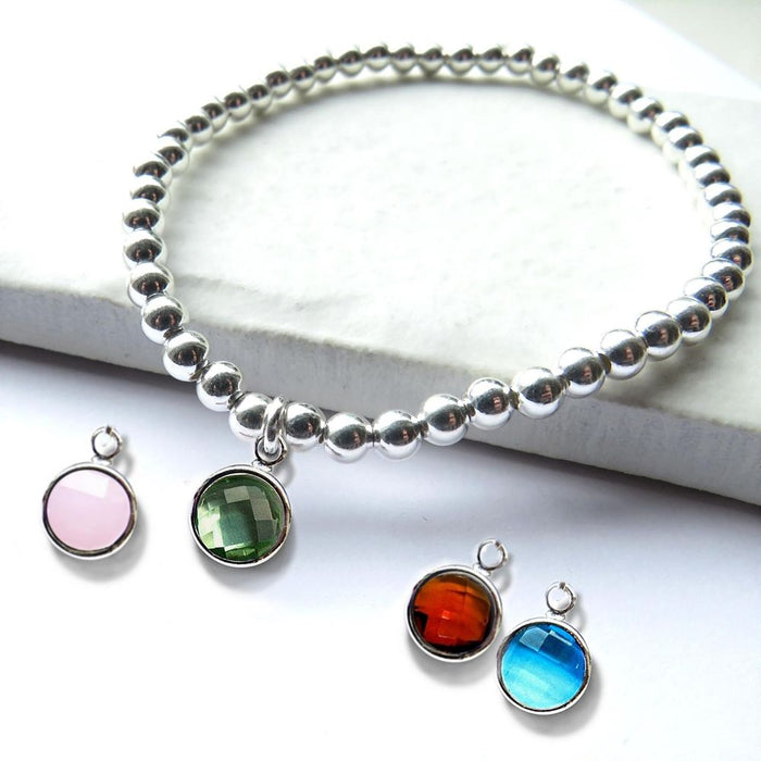 Birthstone Silver Beaded Bracelet | Ideal Birthday or Christmas Gift