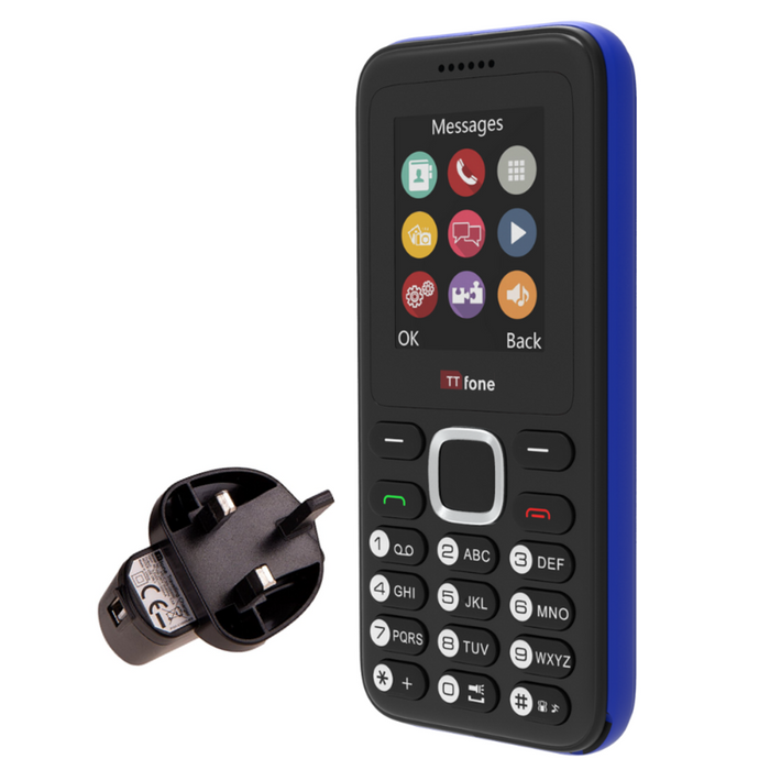 High-Quality TTfone TT150 Blue Dual SIM: Charger, Giff Gaff Pay As You Go