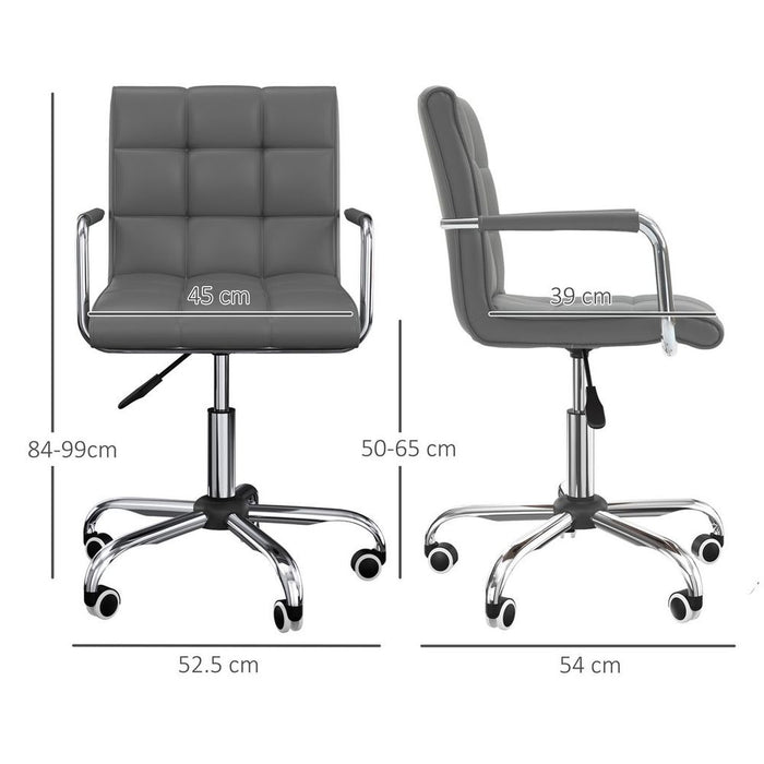 Comfortable Mid Back Swivel Home Office Chair - Grey PU Leather, Arm & Wheel - High Quality