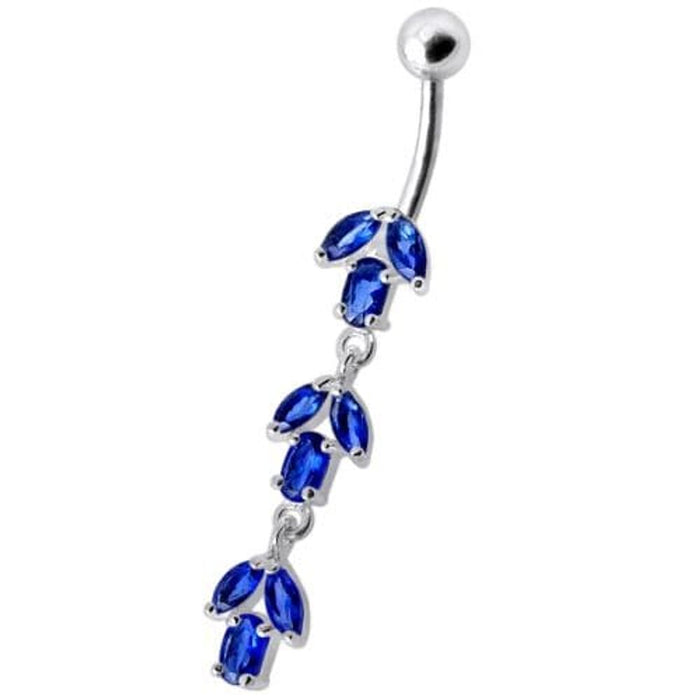 Fancy Multi Stone Jeweled Leaf Dangling Navel Ring