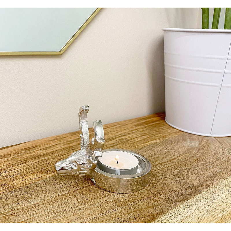 Premium Silver Stags Head Tealight Holder - High-Quality, Elegant Home Decor