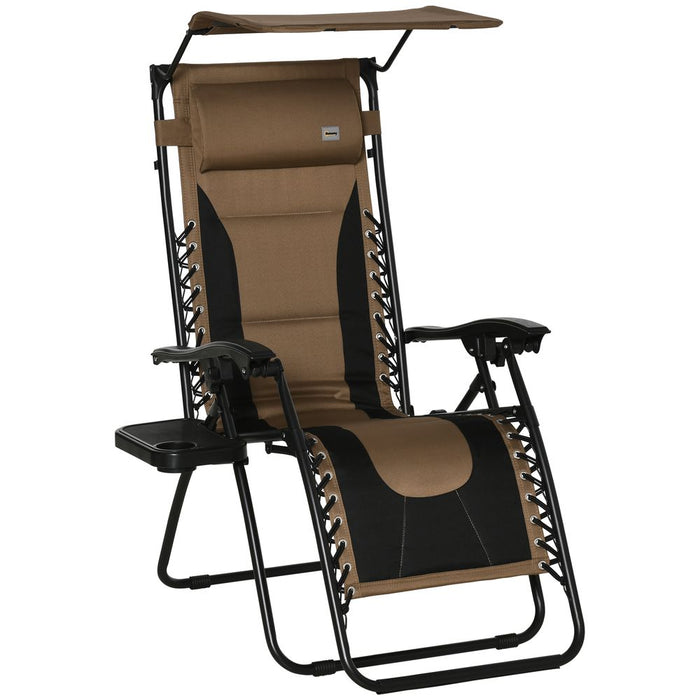 Ultimate Relaxation: Zero Gravity Lounger Chair, Reclining Patio Chair w/ Shade Cover - Brown