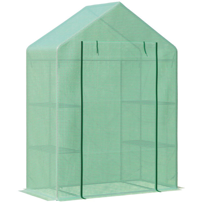 Portable Walk-In Greenhouse: 2-Tier Shelf, Roll-Up Door, PE Cover, 141x72x191cm, Green