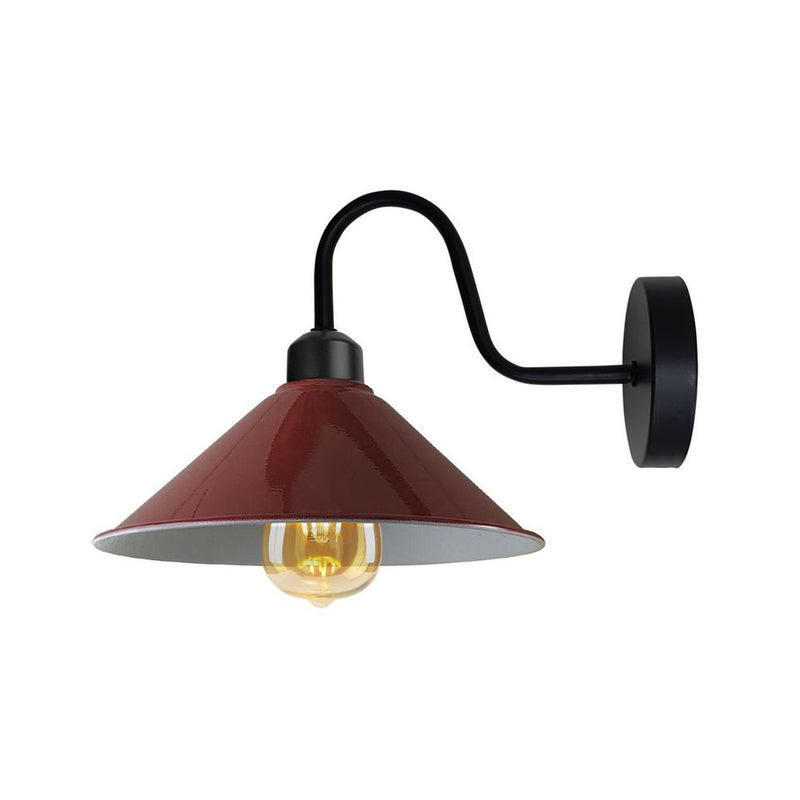 Vintage Burgandy Wall Sconce - E27 Base, Dimmable, Swan Neck Cone Shade - High Quality Metal Fixture