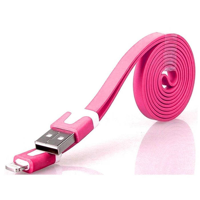 Tangle-Free 1m Micro USB Cable for Sync & Charge - Hot Pink