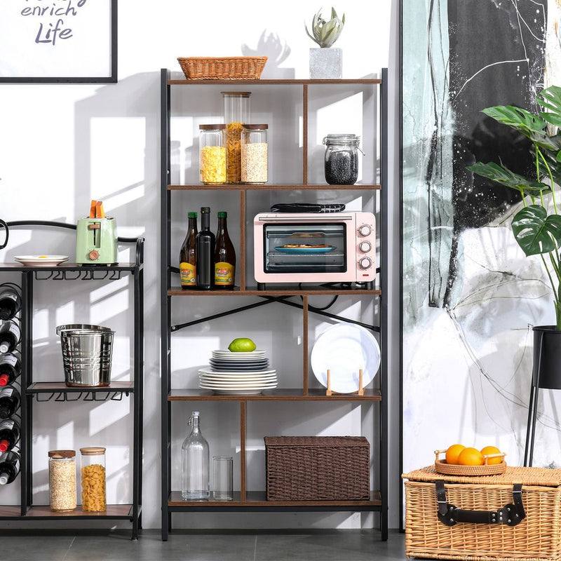 HOMCOM Industrial Bookshelf, Bookcase with 4-Tier Storage Rack furniture for Living Room Office Brown Black