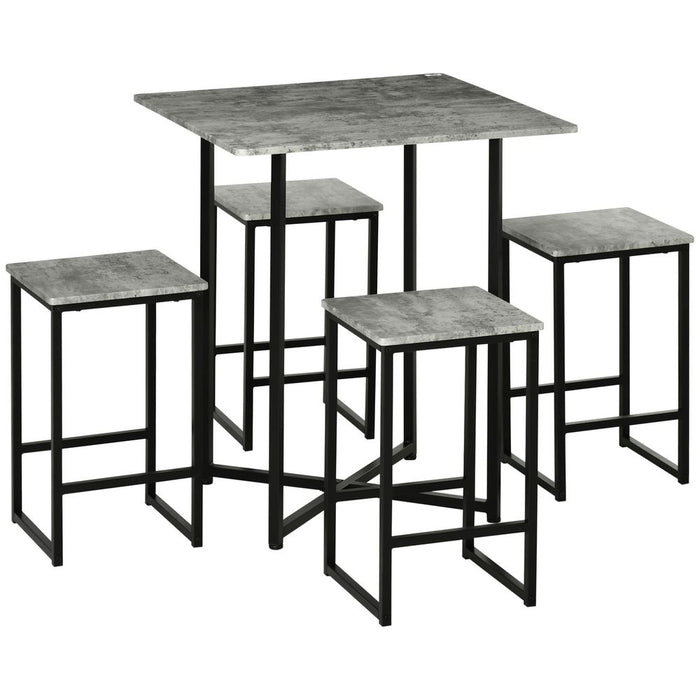 5pc Square Dining Set, Grey Concrete Bar Table, High-Quality Materials