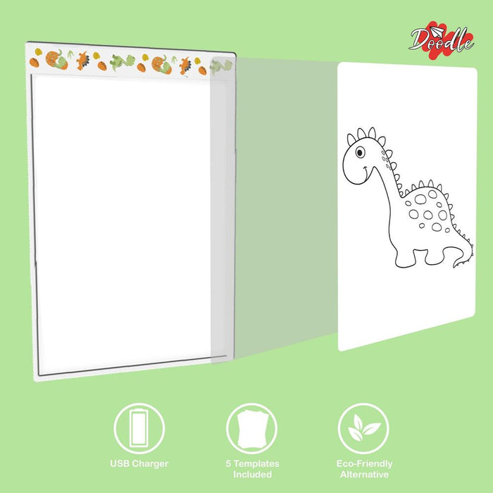 Doodle A4 Tracing Pad w/ USB Cable, Dinosaur- 16 Inch Ultra-Thin LED Lightbox for Artists- Portable & Easy to Use