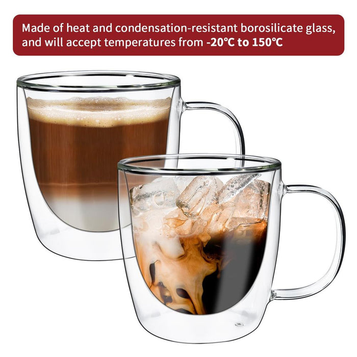 VINSANI VITRUM Double Wall Glasses - Ideal for Coffee, Tea & More - Set of 2 - Durable & Elegant Design - Various Sizes