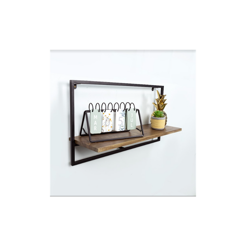 Sturdy Dark Oak Floating Wall Shelf - PARGI: Wide Design, Black Frame
