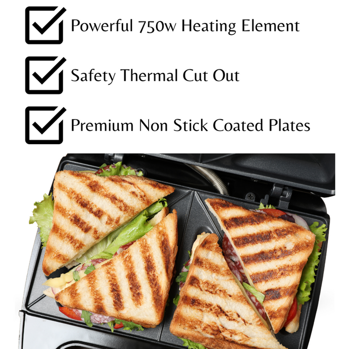 Efficient 750W 3-IN-1 Snack Maker - Perfect Toasties, Wraps, and Sandwiches