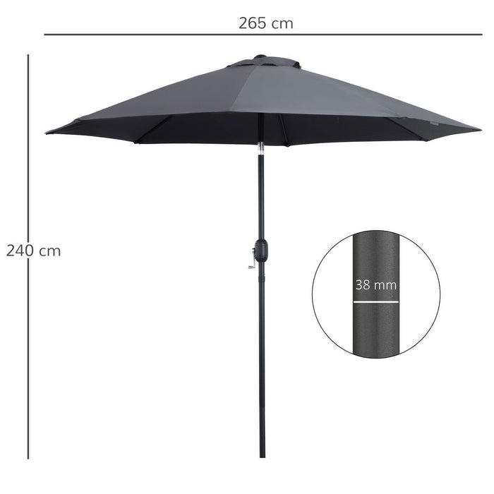 Premium 2.7M Patio Umbrella - Sunshade, Tilt Function, Aluminium, Charcoal Grey