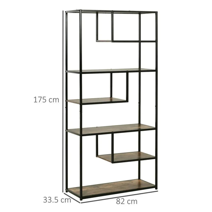 Wood Bookshelf Industrial Style Stand 6-Tier Living Room Display Rack Organiser