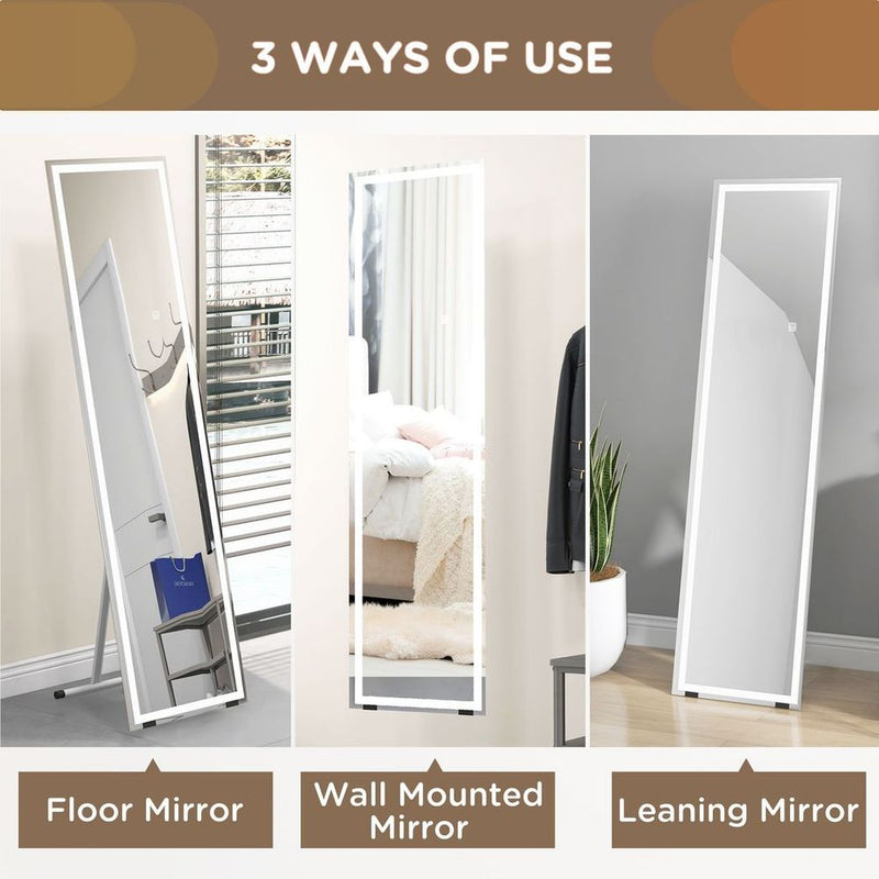 HOMCOM LED Lighted Full Length Mirror - Dimmable & Stylish Bedroom Decor