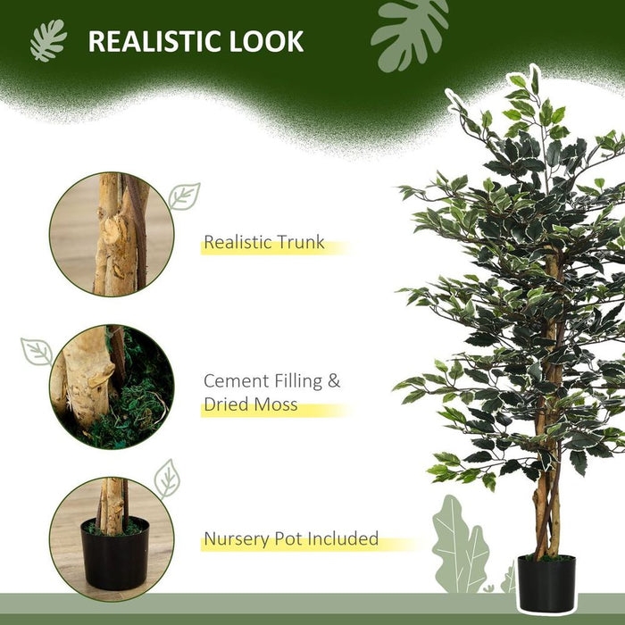 HOMCOM Artificial Ficus Tree - Lifelike Leaves, Natural Trunks - Green