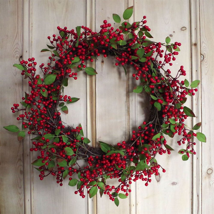 Premium 24" Christmas Red Berry Floristry Wreath - Luxury Natural Look, Large Size