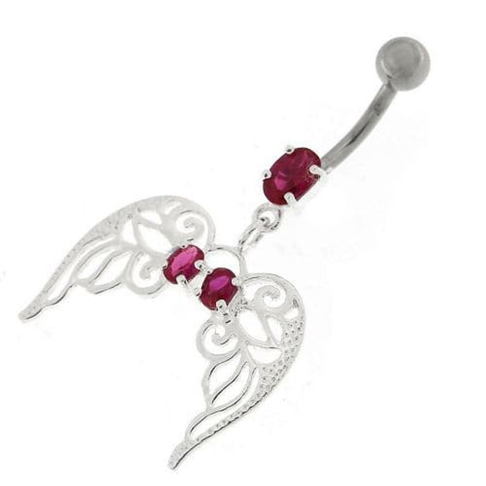 Angel Wings with Floral Silver Belly Ring