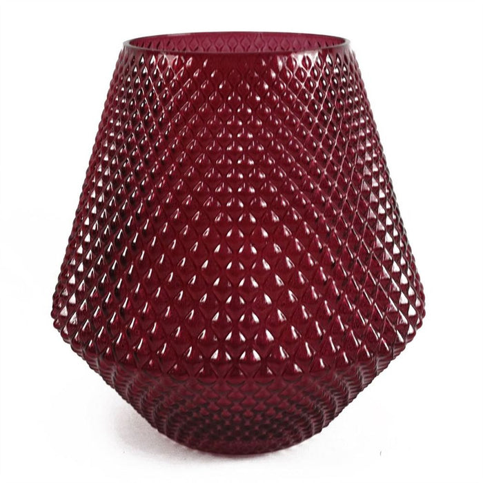 Premium Pink Glass Vase: Diamond Embossed, 23cm Height, High-Quality