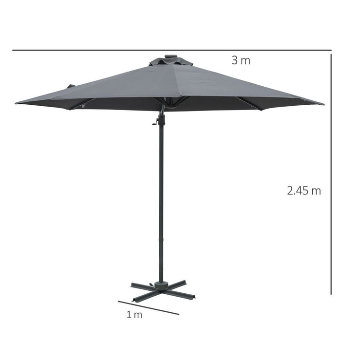 3(m) Cantilever Parasol Patio Umbrella - Solar Lighted, Crank, Dark Grey