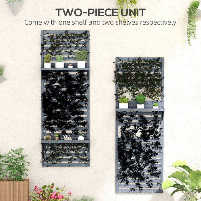 Premium Outsunny Wall Mounted Plant Stands - Set of 2 - Shelves & Trellis