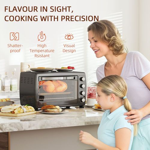 HOMCOM 36L Countertop Toaster Oven with 2 Hot Plates, Grill, Roast, Bake