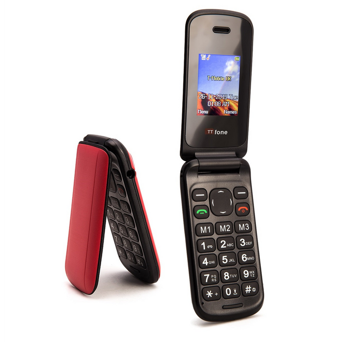 Affordable Red Flip Mobile Phone, TTfone TT140, Unlocked, Mains Charger Included