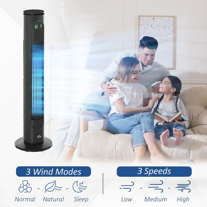 Powerful Tower Fan, 3 Speeds, 3 Modes, Timer, Oscillation, Remote Control - Dark Grey