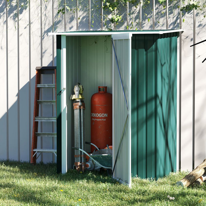 4.7ft x 2.8ft Garden Shed Steel Sloped Roof Door w/ Latch Green