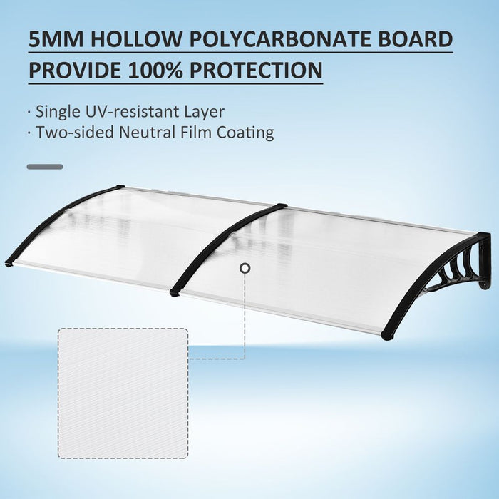 Outsunny Clear Polycarbonate Curved Awning - 80 L x 195 W x 23 H cm, White