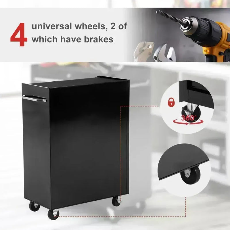 5-Drawer Lockable Steel Tool Storage Cabinet w/ Wheels Handle 2 Keys Black