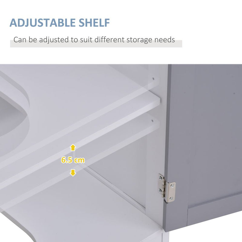kleankin 60x60cm Under-Sink Storage Cabinet w/Adjustable Shelf Handles Drain Hole Bathroom Cabinet Space Saver Organizer White and Grey