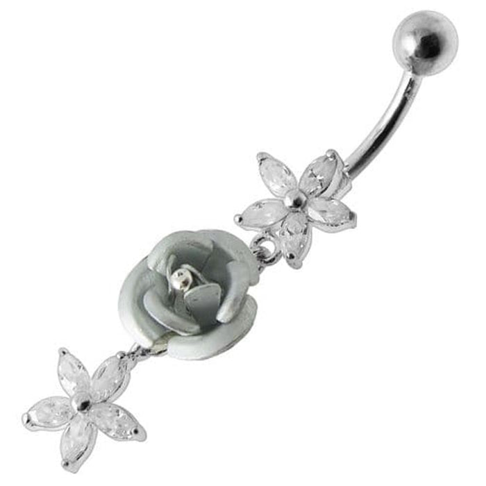 Center Rose Jeweled Dangling Belly Ring