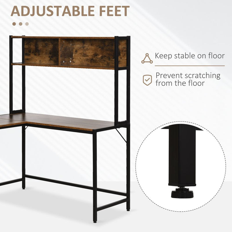 Industrial L-Shaped Desk w Shelf - Brown & Black - Best Quality