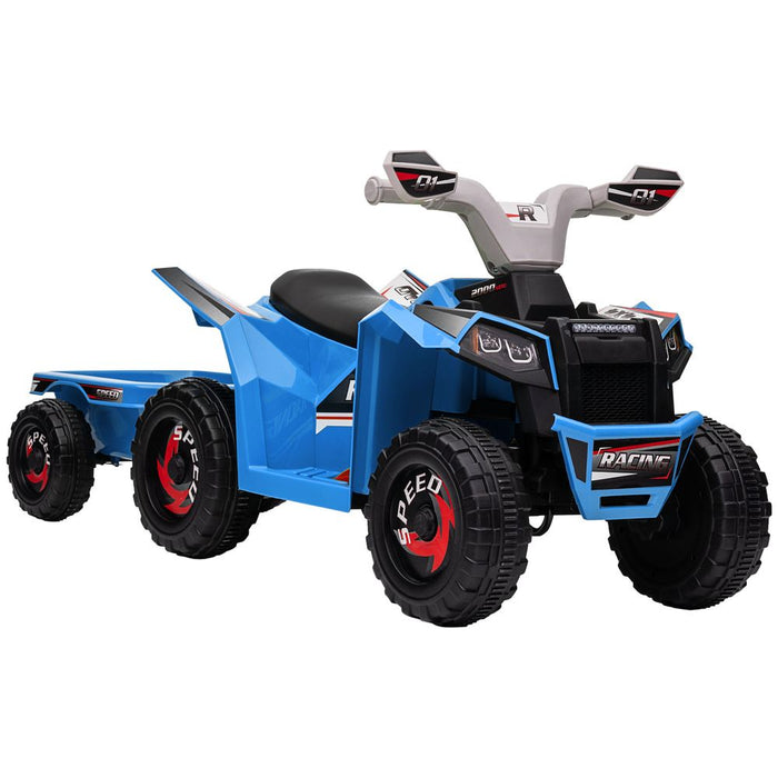 Premium HOMCOM 6V Electric Quad Bike with Back Trailer - Blue