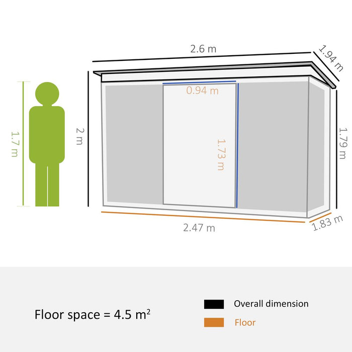 Outsunny Metal Garden Shed - Spacious & Protective Storage - 260x194x200cm Green