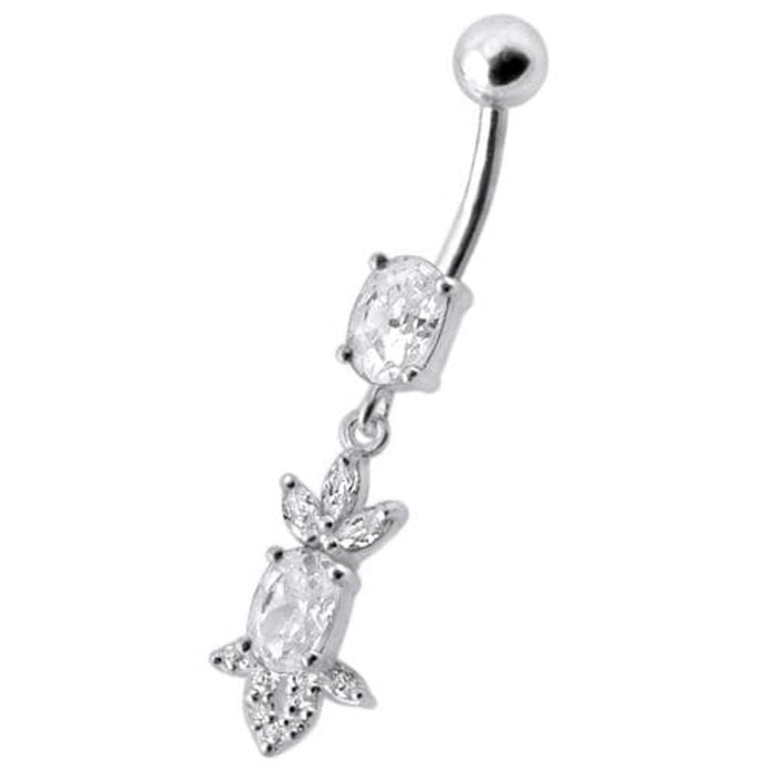 Fancy  Jeweled Dangling 316L SS Bar Belly Ring