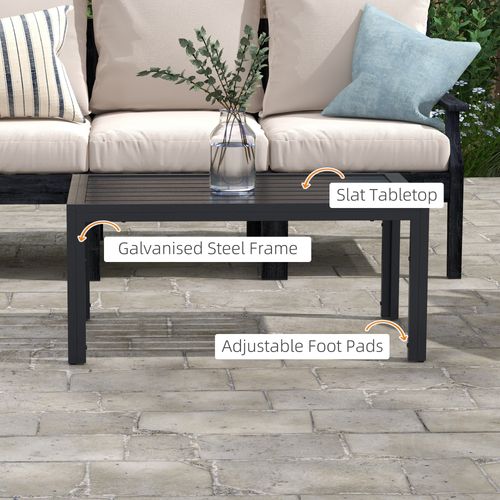Outsunny Outdoor Side Table Garden Table with Steel Frame and Slat Top Black