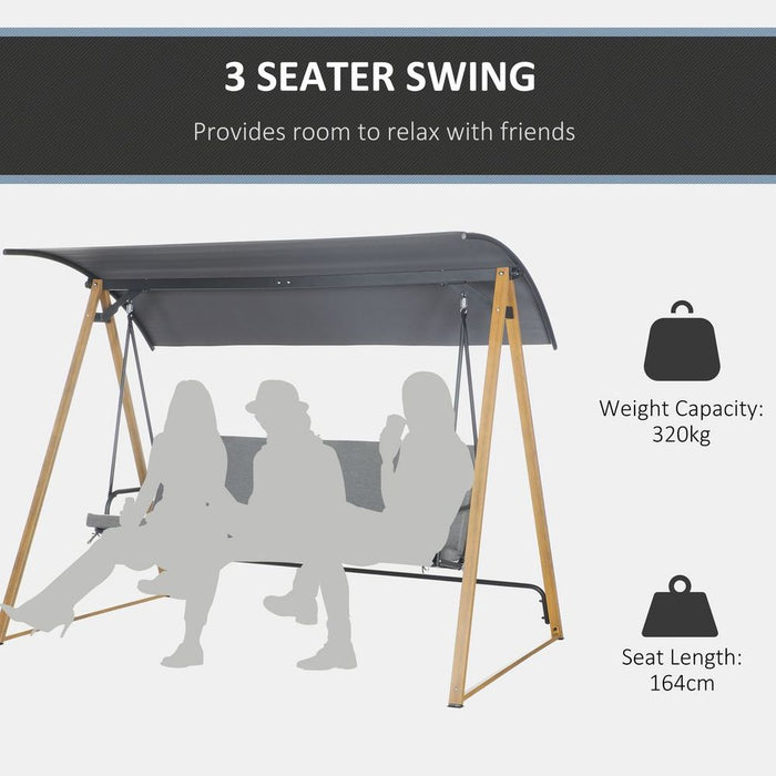 Premium Outsunny 3 Seater Garden Swing Bench: Adjustable Canopy, Cushioned Seat, Strong Steel Frame